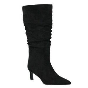 Time and Tru Black Faux Suede Slouch Boots Women's 11W Chic Pointed Toe New NWT